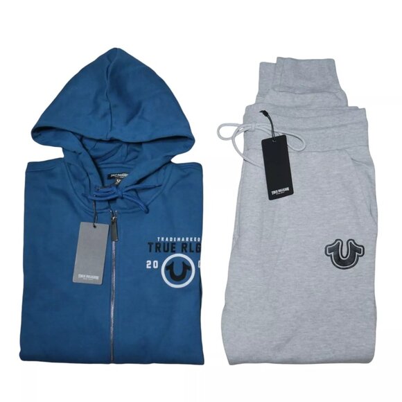 True Religion Men's Sz L Fleece Sweatsuit Hoodie Joggers Tracksuit Gift Set NWT - Picture 1 of 7